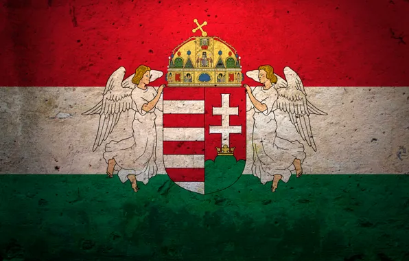 Flag of Hungary with the Crown of Saint Stephen — Medium Arms with Angels and Crown of Saint Stephen